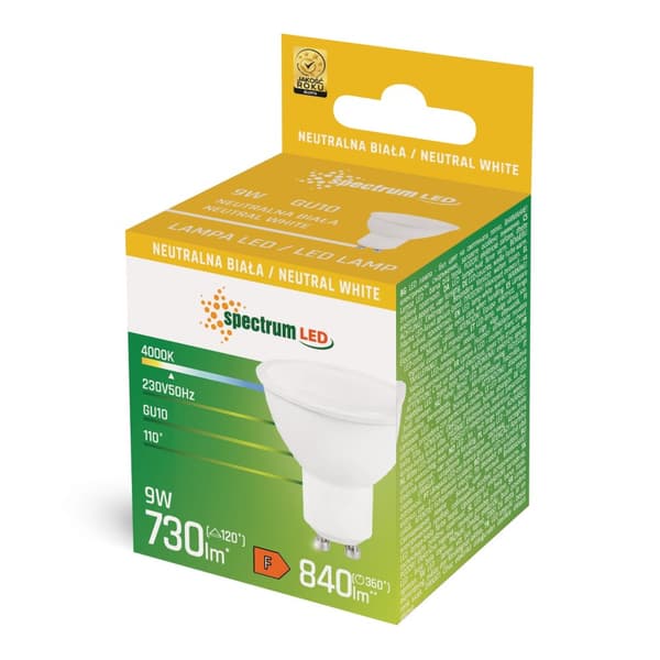 SPECTRUM LED-lampa GU10 SMD NW 840LM WOJ+13258_9W