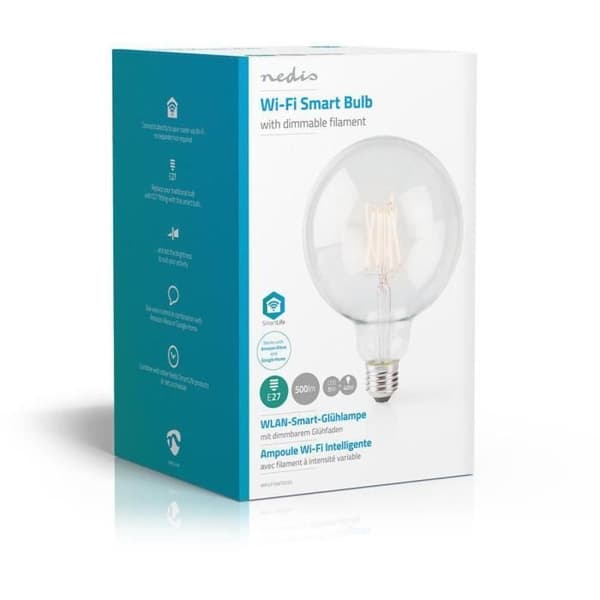 Nedis - LED Smartlife glödlampa | WiFi | E27 | 500lm | 5W | Varmvit | 2700K | Glas | Android/iOS | G125