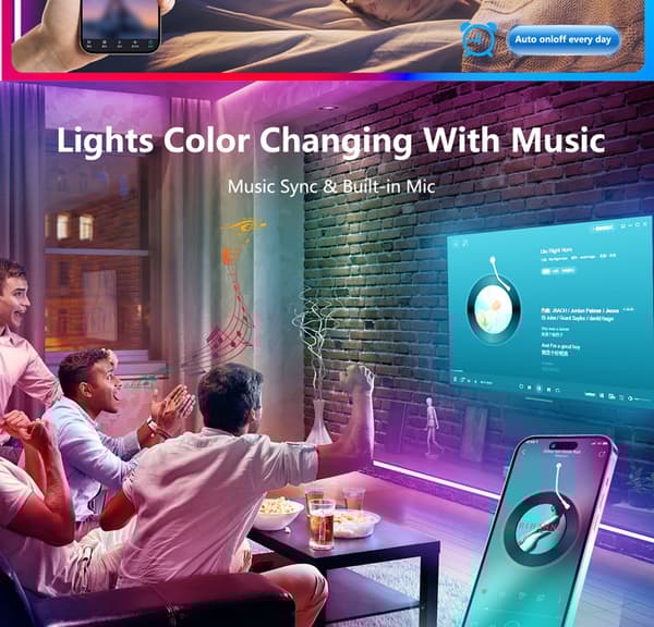 INF Smarte USB LED Strip Lights Music Sync APP-kontroll  3 m
