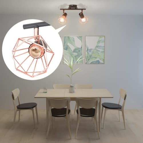 Taklampa med 2 LED-filamentlampor 8 W Svart, Koppar
