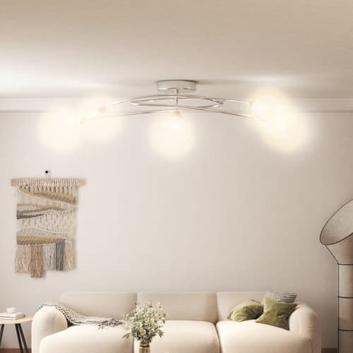 Taklampa med lampskärmar i tråd för 5 G9 LED-lampor Krom, Transparent
