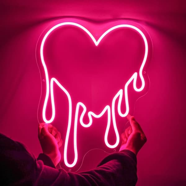 Håndlavet smeltende hjerte LED neonskilt – romantisk dæmpbar væglampe | Gave til jubilæum og Valentinsdag