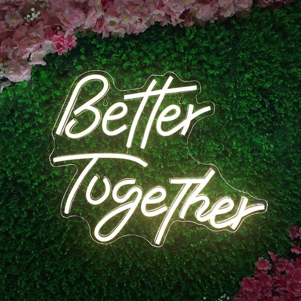Håndlavet 'Better Together' LED Neonskilt - Romantisk vægdekoration til par | Dæmpbar USB-belysning