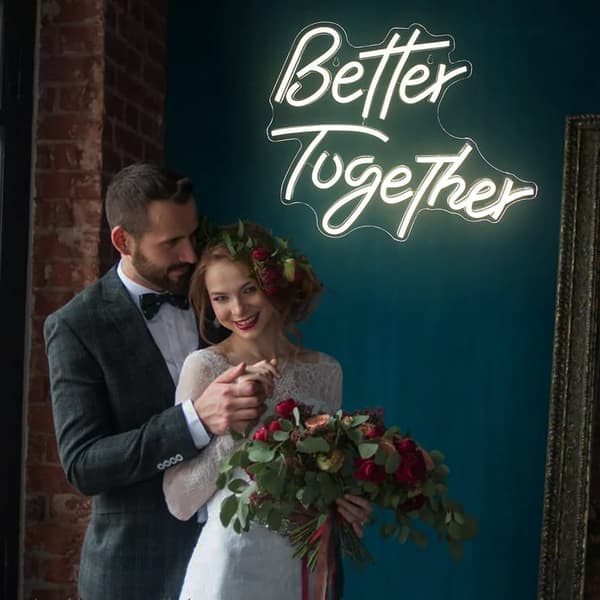 Håndlavet 'Better Together' LED Neonskilt - Romantisk vægdekoration til par | Dæmpbar USB-belysning