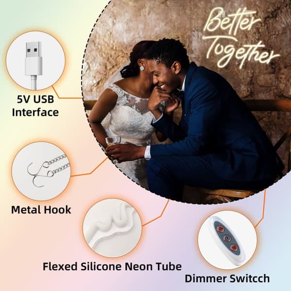 Håndlavet 'Better Together' LED Neonskilt - Romantisk vægdekoration til par | Dæmpbar USB-belysning