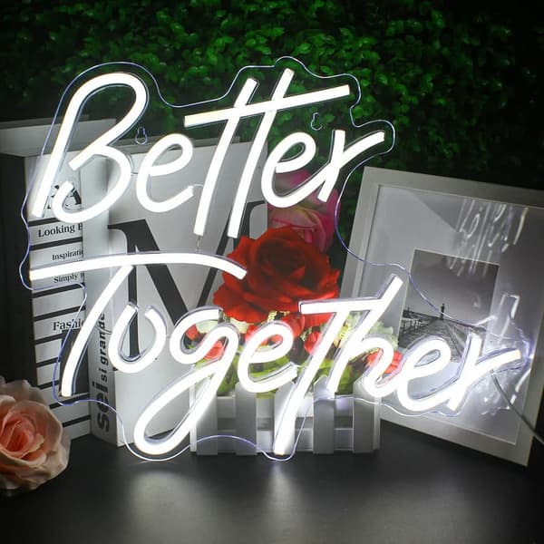 Håndlavet 'Better Together' LED Neonskilt - Romantisk vægdekoration til par | Dæmpbar USB-belysning