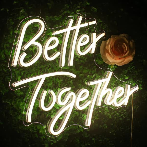 Håndlavet 'Better Together' LED Neonskilt - Romantisk vægdekoration til par | Dæmpbar USB-belysning