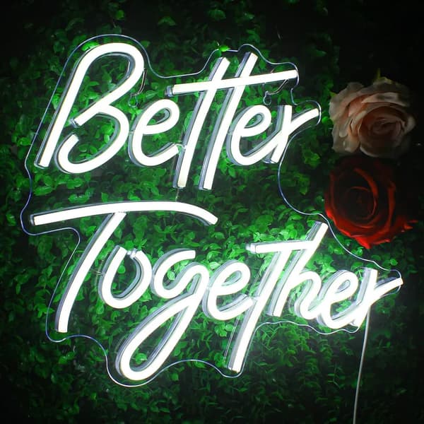 Håndlavet 'Better Together' LED Neonskilt - Romantisk vægdekoration til par | Dæmpbar USB-belysning