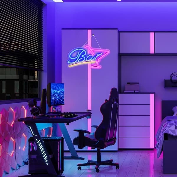 neonskilt BAR, neonskilt cocktails, cocktailbar neonskilt, LED neonlysskilt, USB-drevet lyserødt blåt neonskilt til barklub natklubbutik