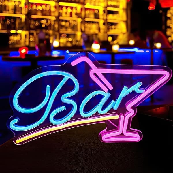 neonskilt BAR, neonskilt cocktails, cocktailbar neonskilt, LED neonlysskilt, USB-drevet lyserødt blåt neonskilt til barklub natklubbutik