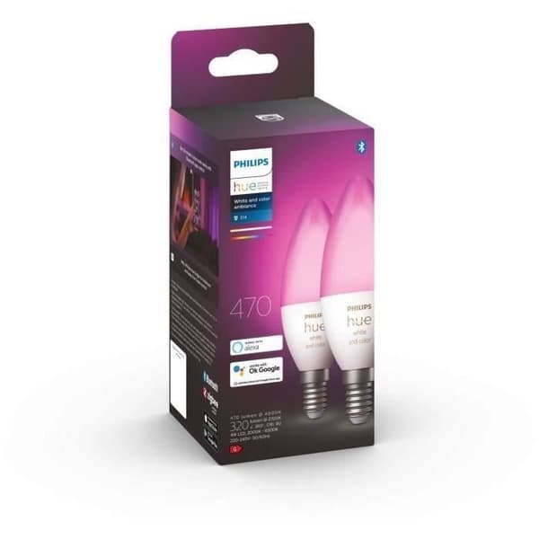 PHILIPS Hue White & Color Ambiance - Smart LED-flamelampa E14 - 5,5W - Bluetooth-kompatibel - Paket med 2
