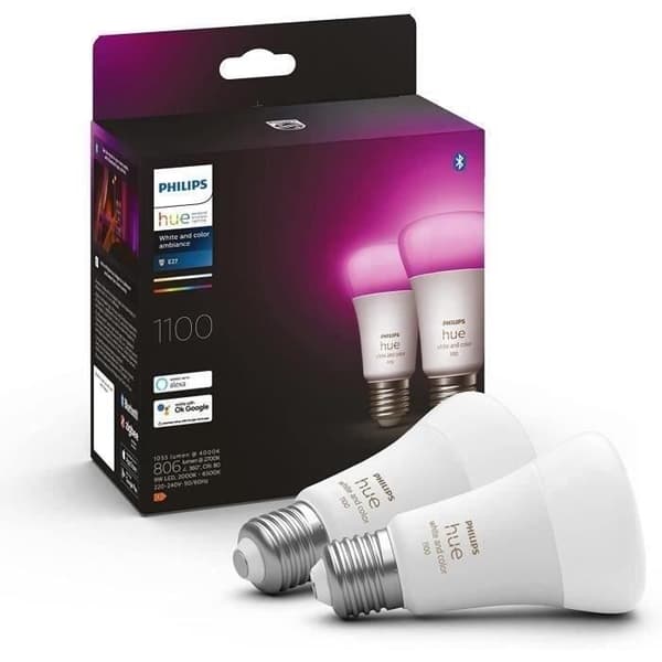 Ampuller kopplade Philips Hue paket med 2 ampuller White &amp; Color Ambiance standard E27 75W