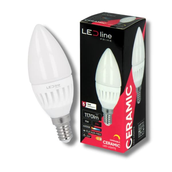 LED-lamppu E14 9W 4000K NEUTRAALI 1170lm HIMMENNETTÄVÄ LED-KYNTTILÄ
