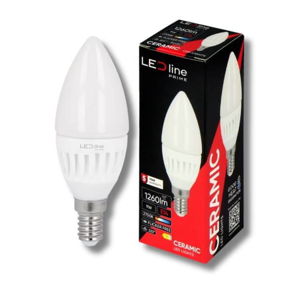LED-pære E14 9W 2700K VARM 1260lm 170-250V C37 LED-KEARTELINE PRIME