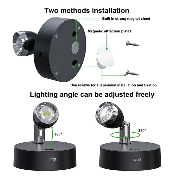 Genopladelig LED-spotlight med fjernbetjening - Svart