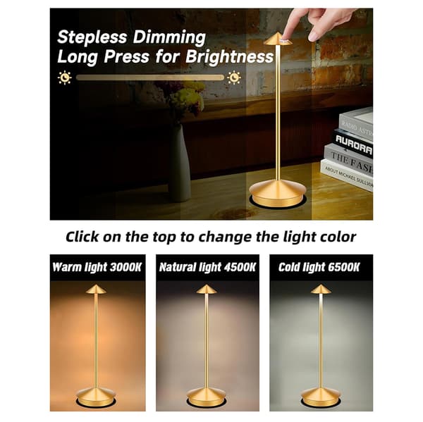 LED-bordlampe i aluminium med justerbar lysstyrke og USB-opladning - Guld