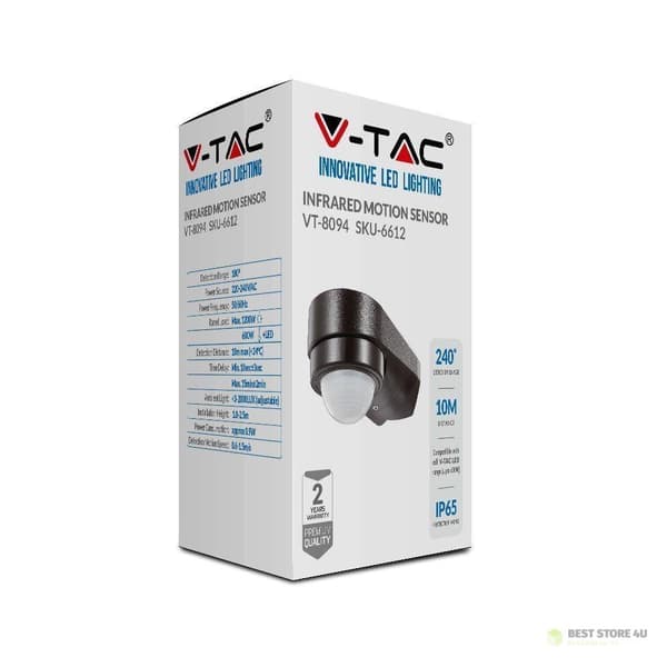 V-TAC Bevægelsessensor Hjørne 240st 600W IP65 Sort VT-8094
