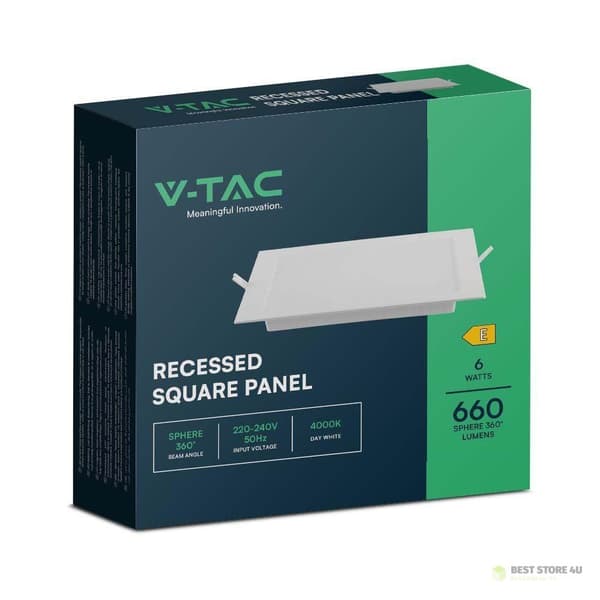 V-TAC LED-paneeli upotettava Premium-alasvalo 6W neliö 120x120 VT-61006 4000K 660lm