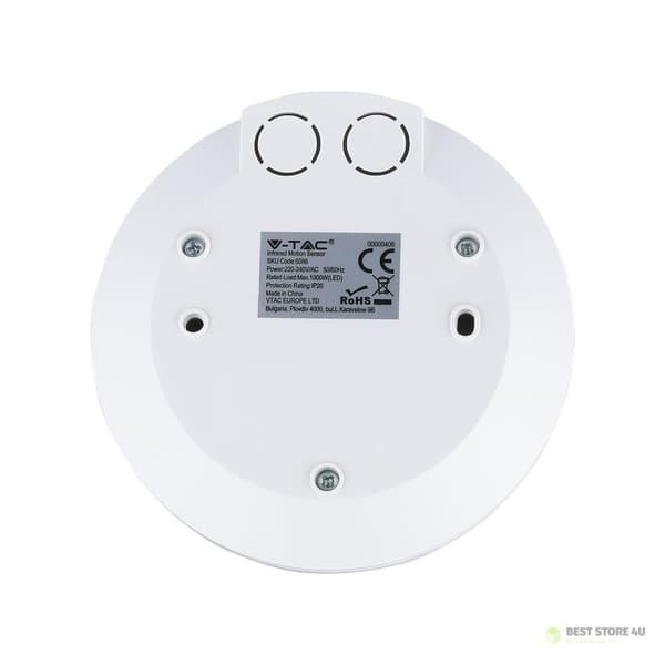 Liiketunnistin 360st V-TAC pinta-asennettava katto SLIM 25 mm valkoinen VT-8027