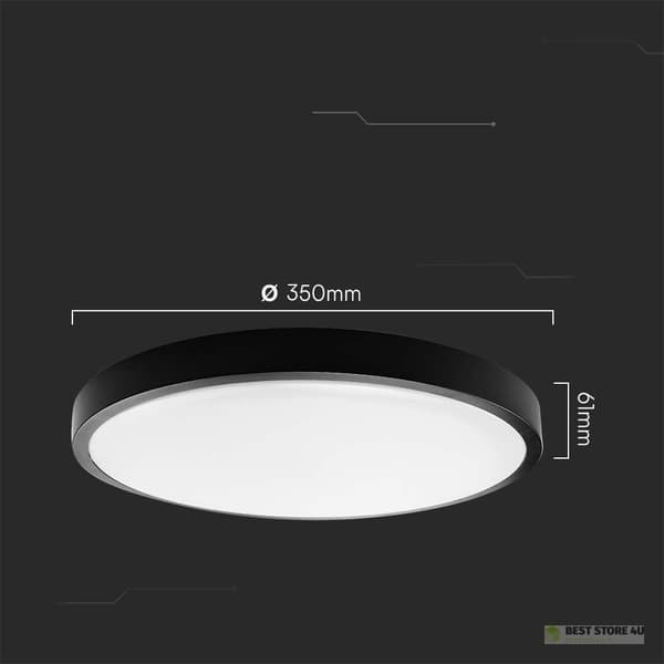 V-TAC 24W LED Loftlampe Rund 35cm Påbygningsmonteret Fjernbetjening Bevægelsessensor IP44 Sort VT-8624S 4000K 2500lm