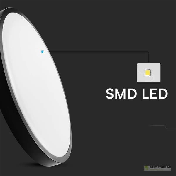 V-TAC 24W LED Loftlampe Rund 35cm Påbygningsmonteret Fjernbetjening Bevægelsessensor IP44 Sort VT-8624S 4000K 2500lm