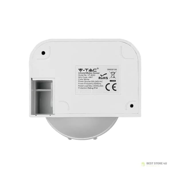 Bevægelsessensor 180 grader Infrarød Hvid V-TAC VT-8003