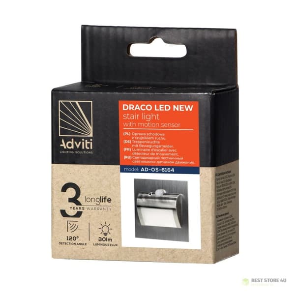 DRACO LED NEW 1,5W, infälld trappbelysning, 12VDC, 30lm, 3000K, satin, rörelse- och skymningssensor