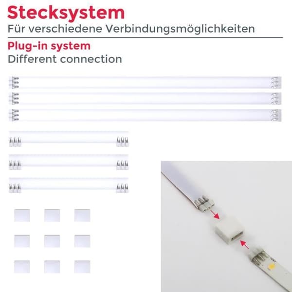 Set med 4 LED-strips på 50 cm (totalt 2 m) vit dekorativ belysning kök TV-skärmkontakter ingår