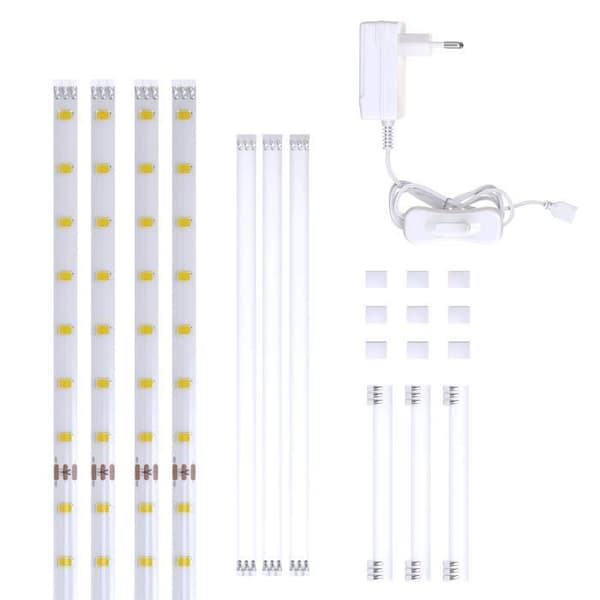 Set med 4 LED-strips på 50 cm (totalt 2 m) vit dekorativ belysning kök TV-skärmkontakter ingår