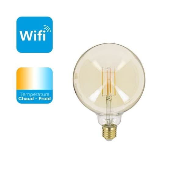 LED-lampa ansluten Filament E27 G125 Transparent 5,5W kons. Ljusdimning - KRFDE470B125ACCT - KOZII
