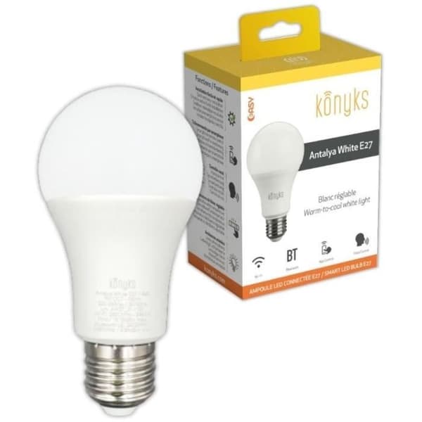 WiFI + BT LED-lampa, 780 Lumen, 9W, Dimbar Vit - Konyks Antalya Vit E27