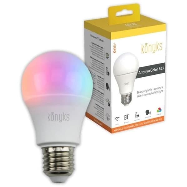 LED-lampa ansluten Wi-Fi + BT, 11 W, Färger + Vit justerbar - Konyks Antalya Color E27