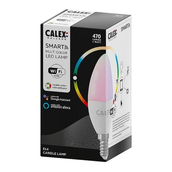 Calex Smart Tuya Wifi E14 Bougie 5W 470lm - 822-840 Variabel Vitt | RGBW - Dimbar - Motsvarar 40W
