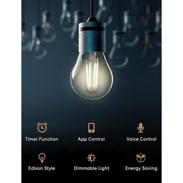Meross LED-lampa med anslutning, E27 smart Edison filamentlampa kompatibel med Apple HomeKit, Alexa och Google Home, 810 LM