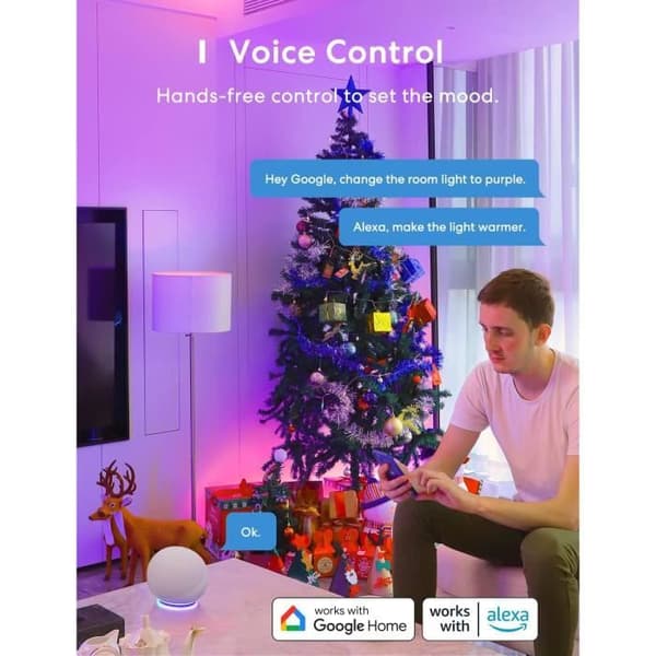 meross RGBWW Dimmable Smart Glödlampa Kompatibel med Alexa och Google Home - 2-pack
