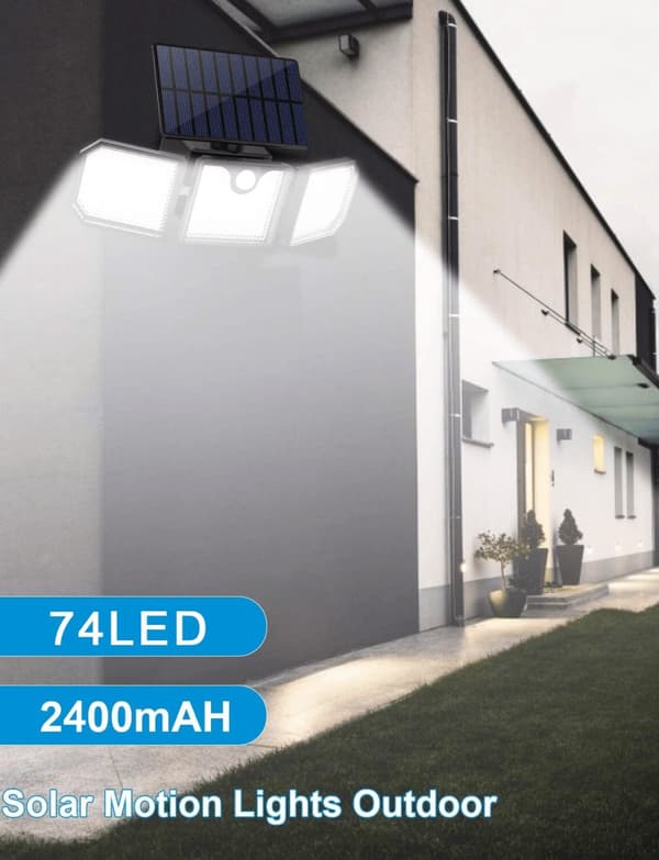 LED-lampa med 3 kraftfulla lampor (74 lysdioder) & rörelsesensor