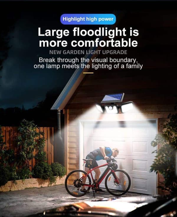 LED-lampa med 3 kraftfulla lampor (74 lysdioder) & rörelsesensor