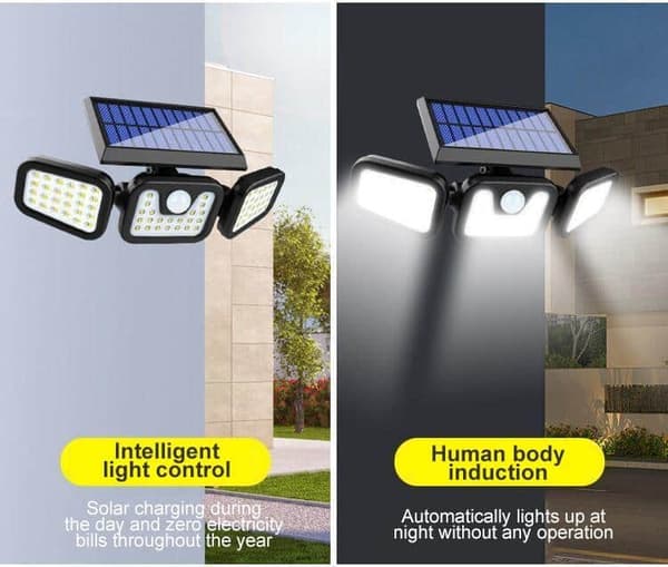 LED-lampa med 3 kraftfulla lampor (74 lysdioder) & rörelsesensor