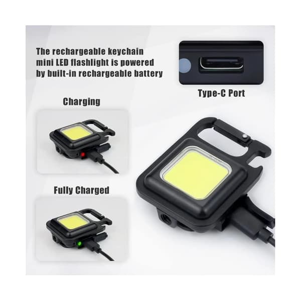 Nyckelring COB LED-ficklampa - laddningsbar - 3 ljuslägen