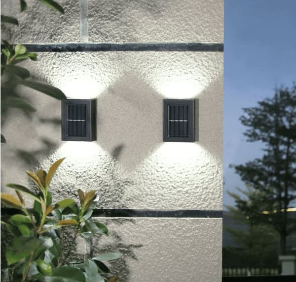 LED solcell Vägglampa (up-downlight), 2 stycken i rostfritt stål eller svart