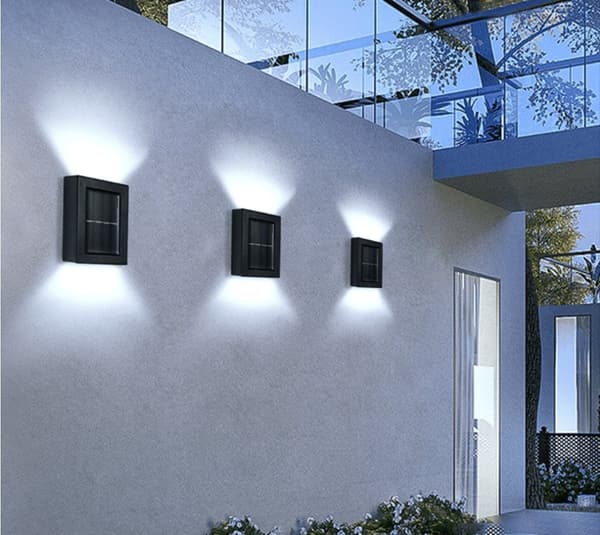 LED solcell Vägglampa (up-downlight), 2 stycken i rostfritt stål eller svart