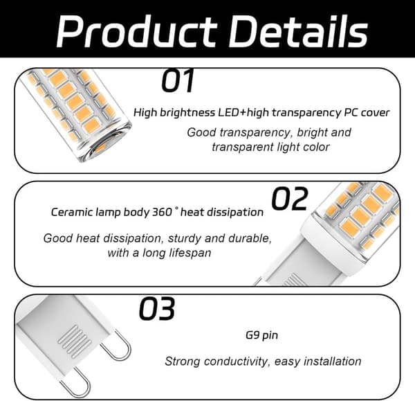 Lollanda G9 LED pærer 3W – Hvidt lys – 5stk