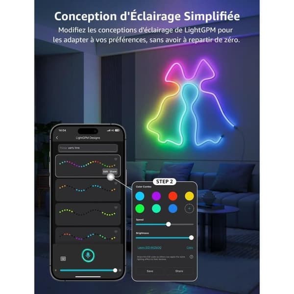 Lepro N1 IA Neon LED Band 3M, AI-genererat ljus LLM, MagicColor LED-band med app och röststyrning, Kompatibel med Alexa och