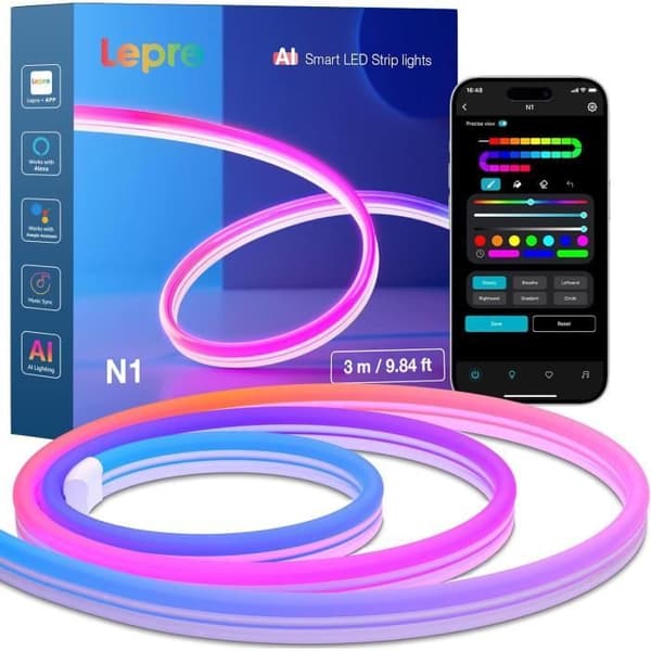 Lepro N1 IA Neon LED Band 3M, AI-genererat ljus LLM, MagicColor LED-band med app och röststyrning, Kompatibel med Alexa och