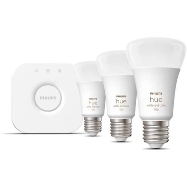Philips Hue White and Color Ambiance, startpaket 3 E27-lampor, 75W, Bluetooth, fungerar med Alexa, Google och Homekit