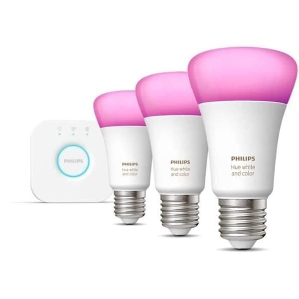 Philips Hue White and Color Ambiance, startpaket 3 E27-lampor, 75W, Bluetooth, fungerar med Alexa, Google och Homekit