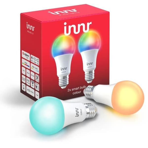 INNR E27 ansluten glödlampa - ZigBee 3.0 - Paket med 2 Multicolor + Vita justerbara glödlampor - 2200K till 6500K Justerbar intensitet.