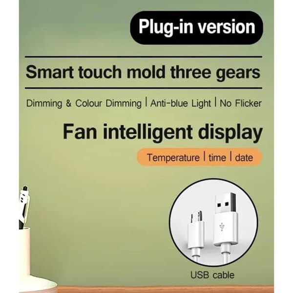 Bomclap LED-arbejdslampe med ventilator – velegnet til sovesale. Tre farvetemperaturer, USB-opladningsstik, justerbar og vendbar