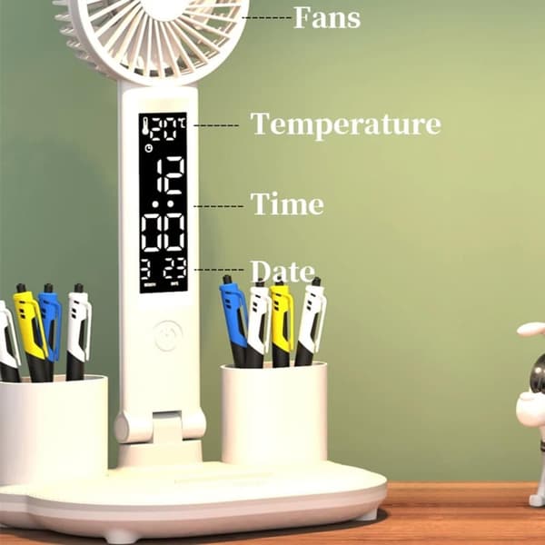 Bomclap LED-arbejdslampe med ventilator – velegnet til sovesale. Tre farvetemperaturer, USB-opladningsstik, justerbar og vendbar