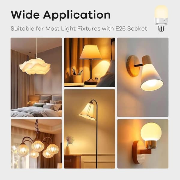 OBOSOE USB-opladet RGB LED-lys med fjernbetjening – E27 Smart pære, 12 farver + dæmpbar (800 lumen), 3-timers timer, genopladeligt natlys